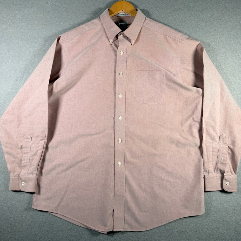 LL Bean Mens XL 17-35 Pink Oxford Shirt Wrinkle Resistant Cotton Button Down
